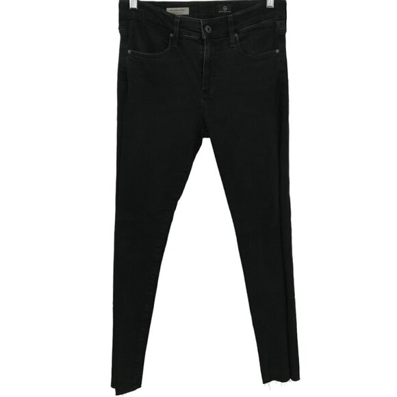 AG The Farrah Skinny High-Rise Raw Hem Jeans Size 27R Black Stretch Pockets Flaw - Picture 1 of 10
